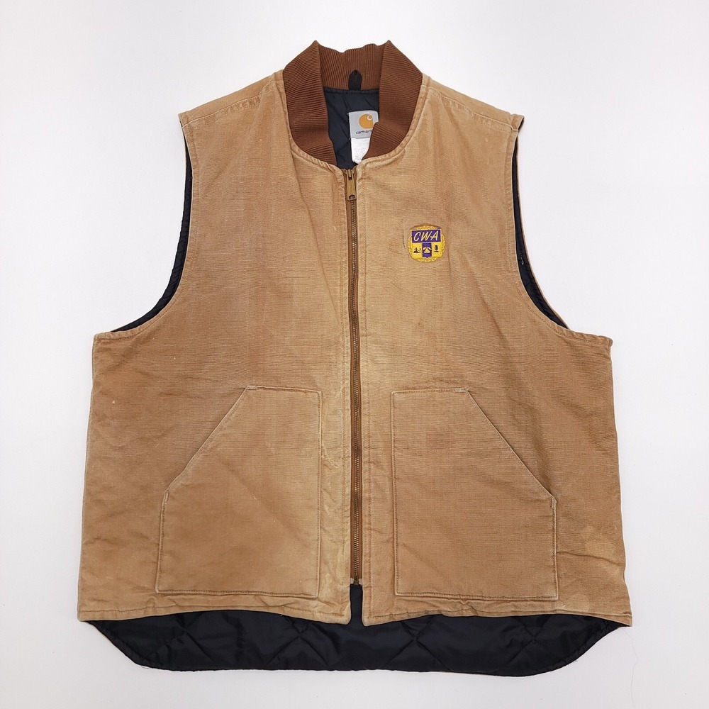 Men's Vintage Carhartt V01 BRN Vest Canvas Duck Brown Tan Quilted USA 2XL‎ Tall